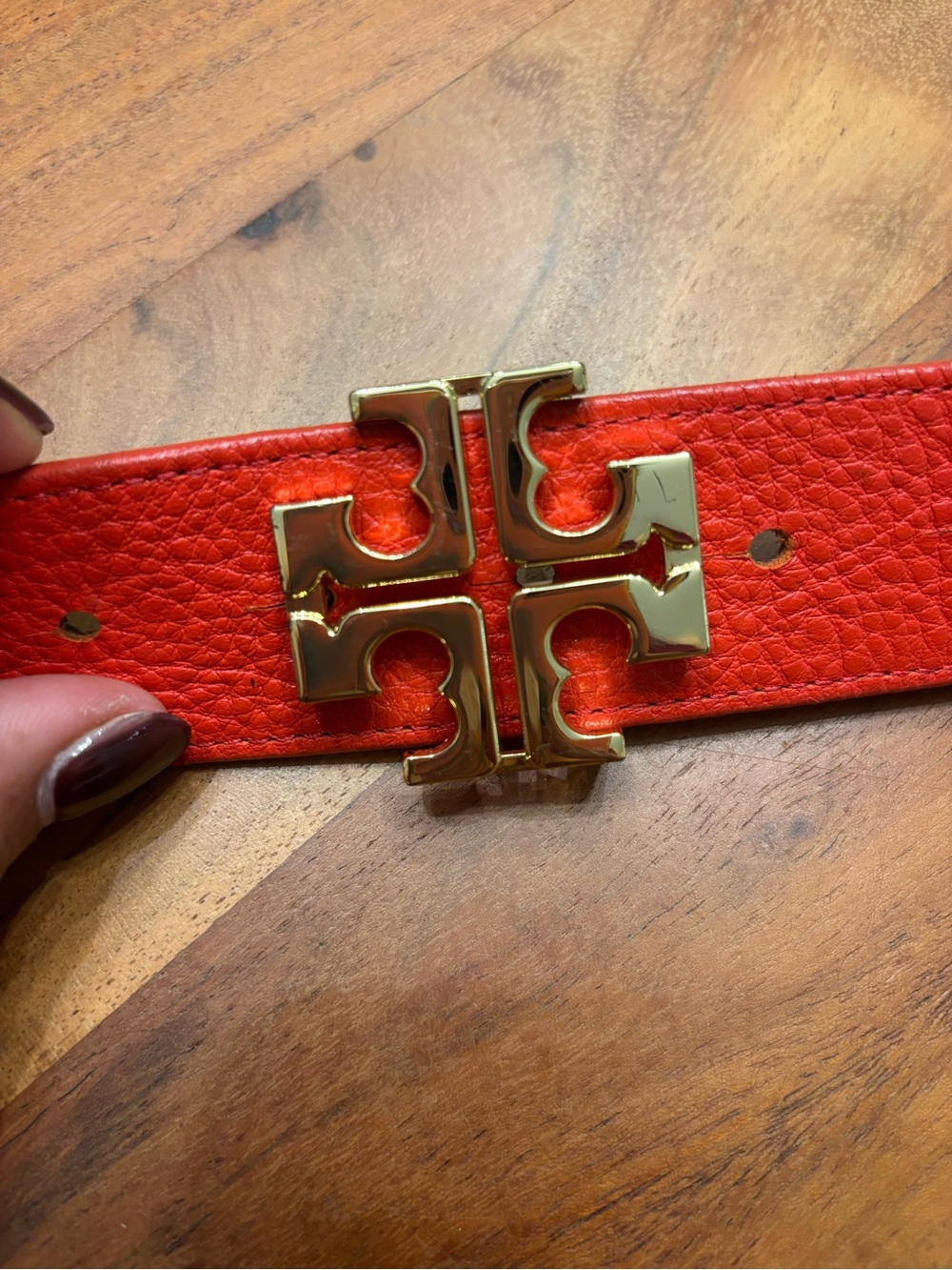 Tory Burch Reversible Gold Logo belt Red/blue